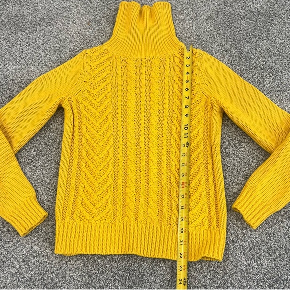 Lands End Drifter 100% Cotton Yellow Chunky Cableknit Sweater Turtleneck Size XS - Picture 2 of 8